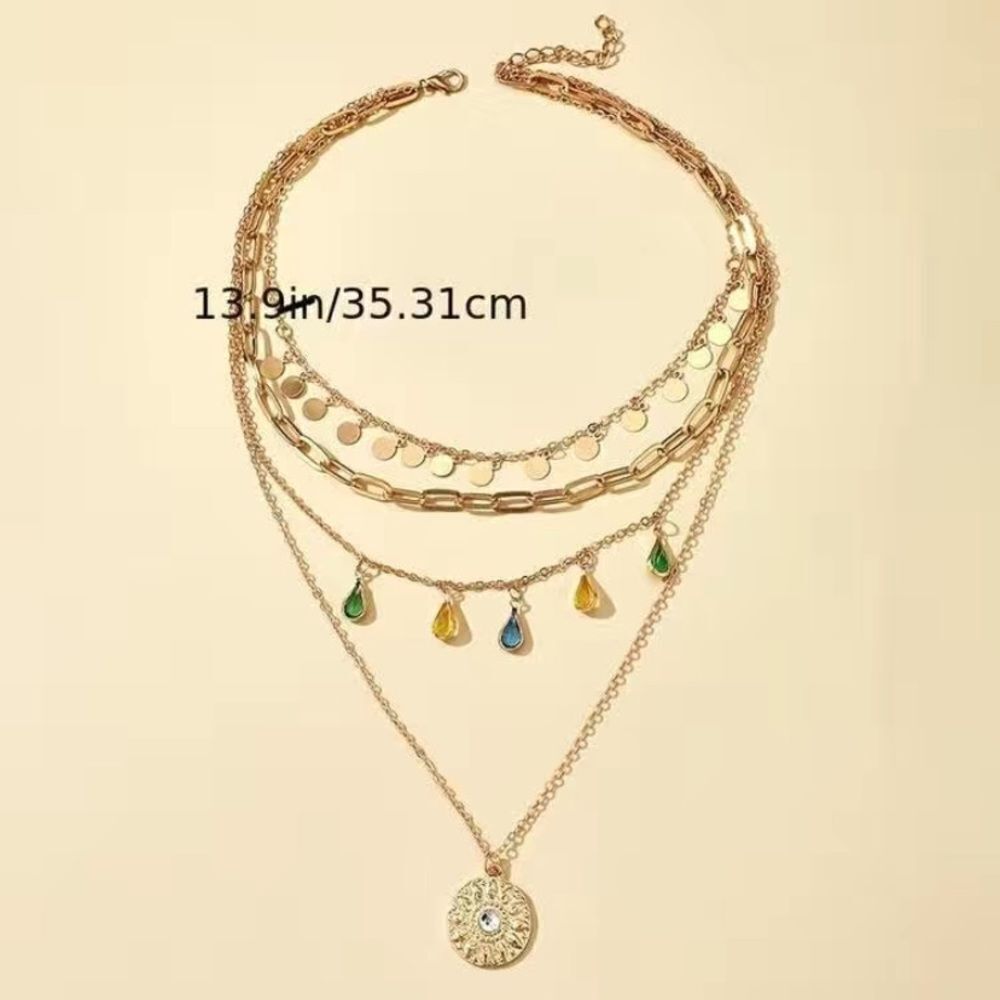 🔅🆕✨Boho 4-Layered Necklace with Round Pendant✨ - Picture 5 of 10